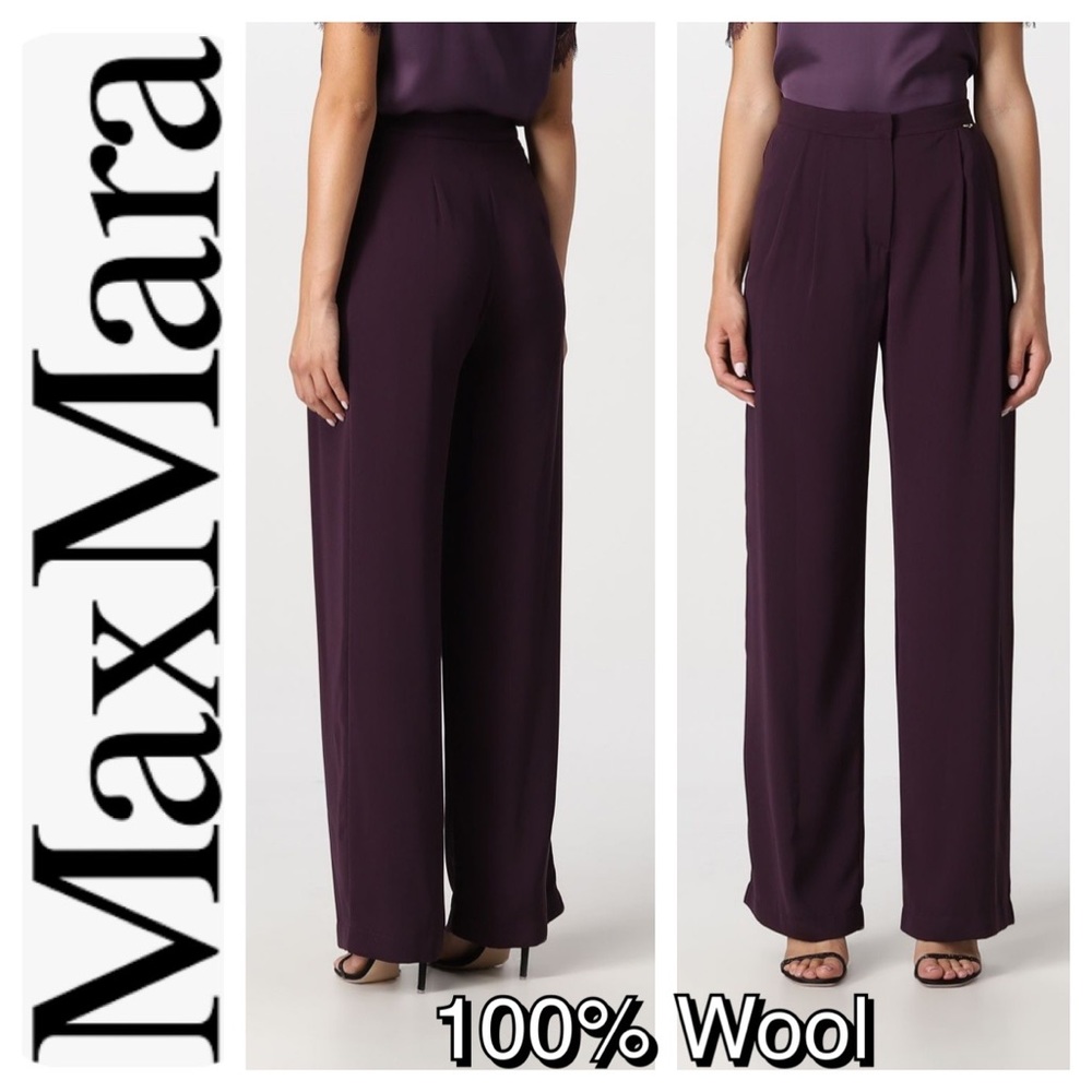 SOLD Max Mara 100% Wool Wide Leg Trouser Pants Wine Sz 10 fits like a 6-8